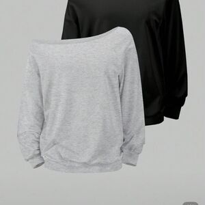 SHEIN Gray and Black Long Light Weight Off The shoulder Sweatshirts